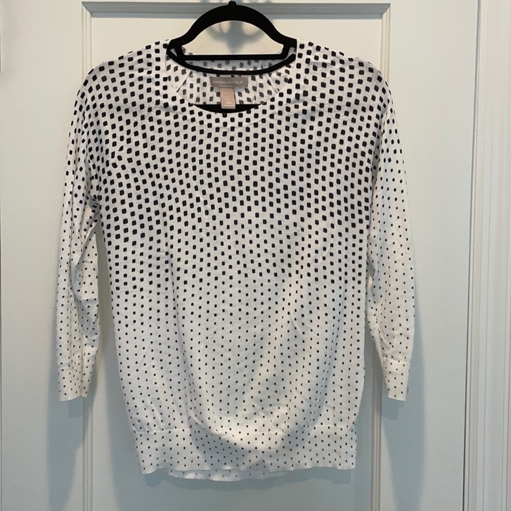 Banana Republic Navy & White Dotted Cotton Crewneck Sweater